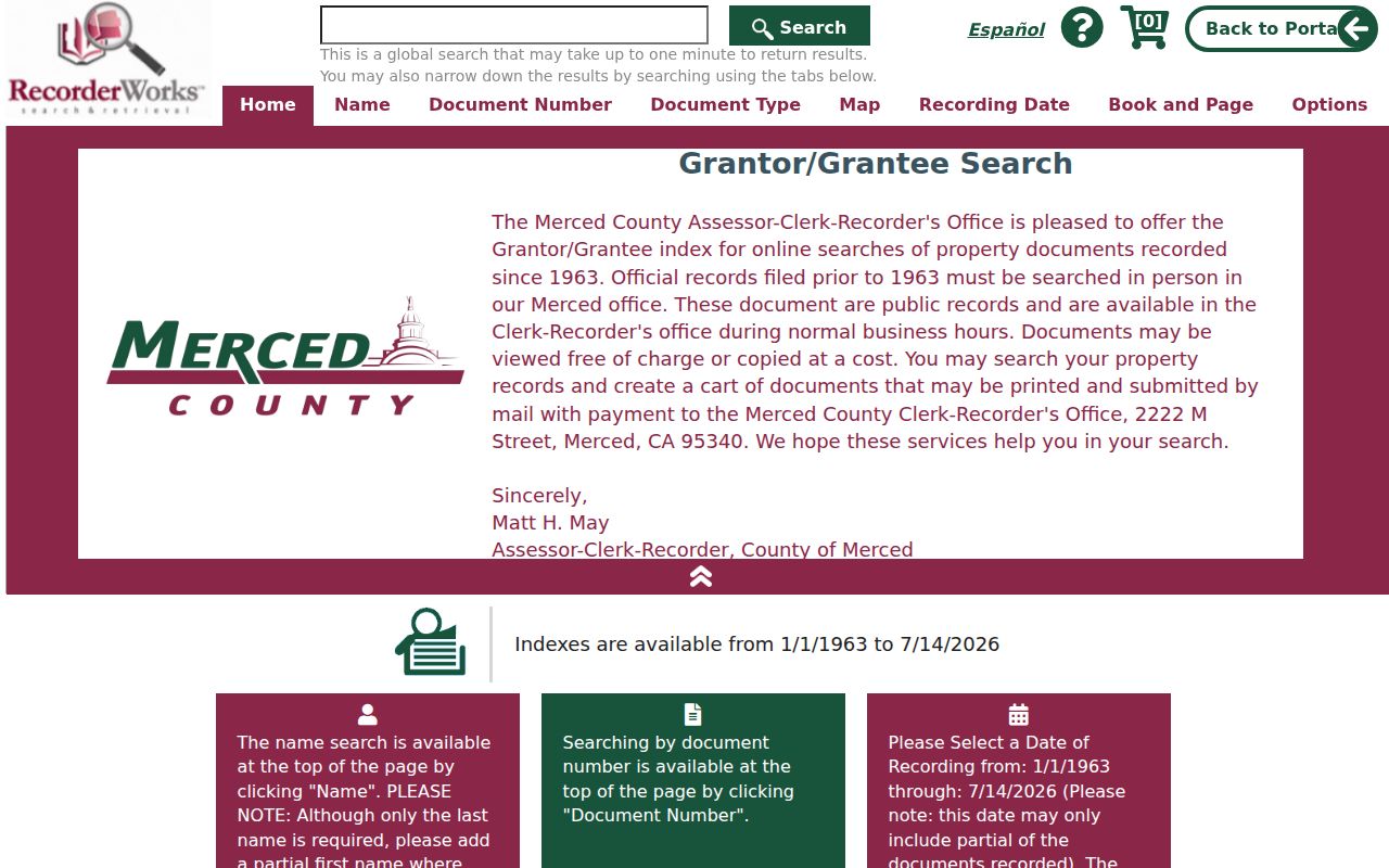 Los Banos people search fields in Merced County RecorderWorks