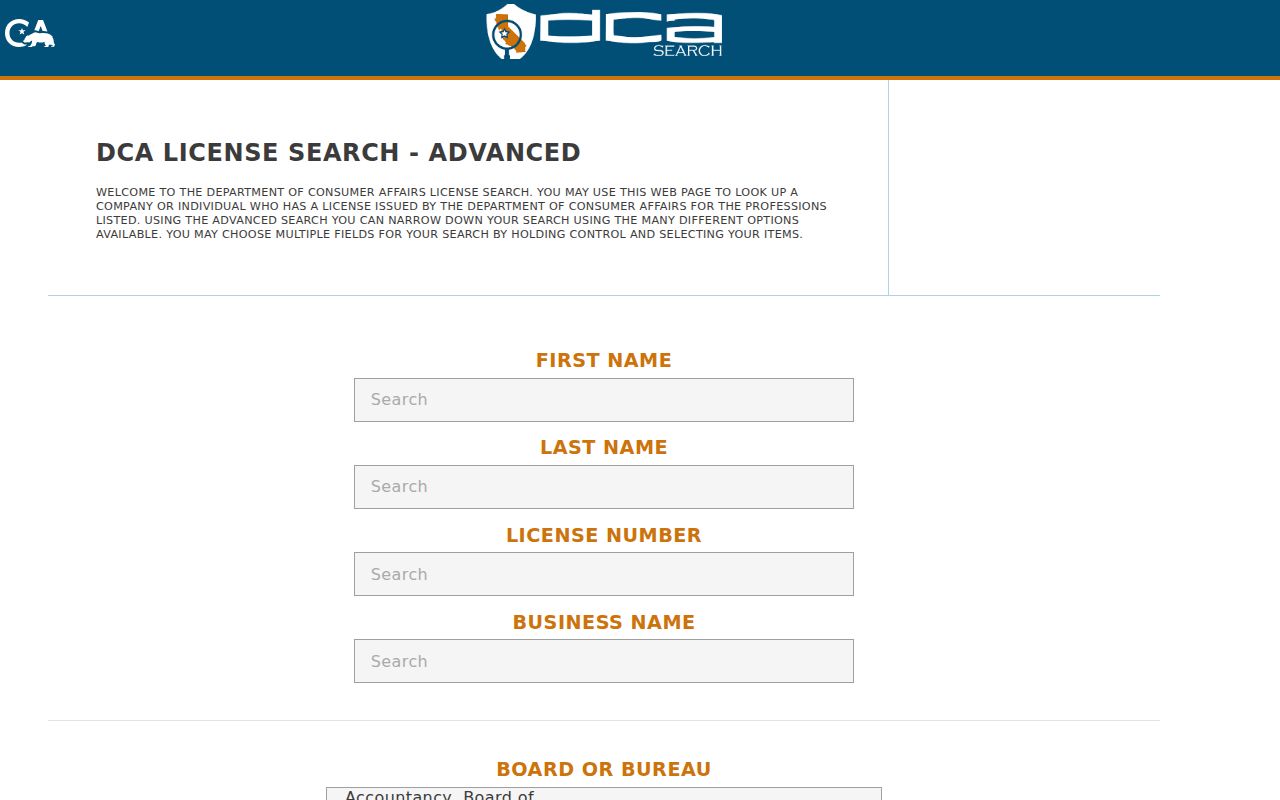 Los Banos people directories DCA professional license filters
