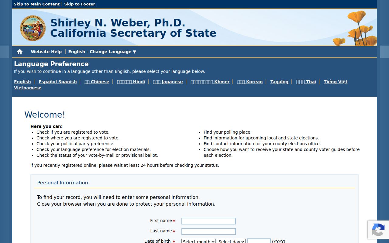 Los Banos voter registration lookup on California My Voter Status